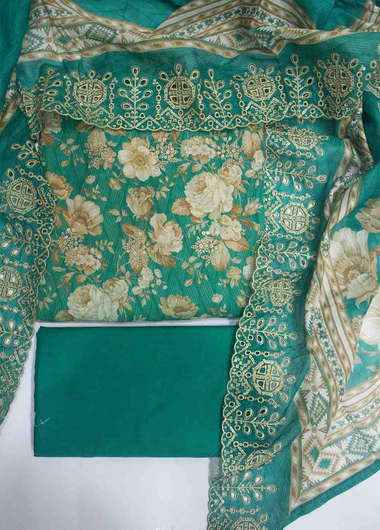 Bin Saeed Fabric - EMBC-0715- 3 Piece Embroidered Cotton UnStitched Suit