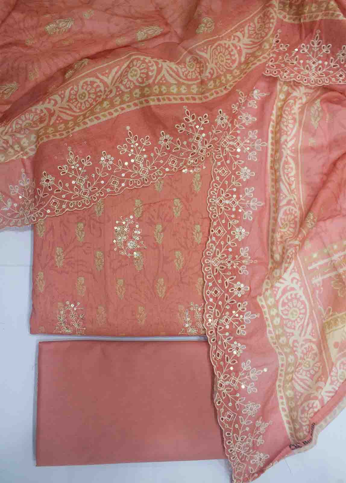 Bin Saeed Fabric - EMBC-0716- 3 Piece Embroidered Cotton UnStitched Suit