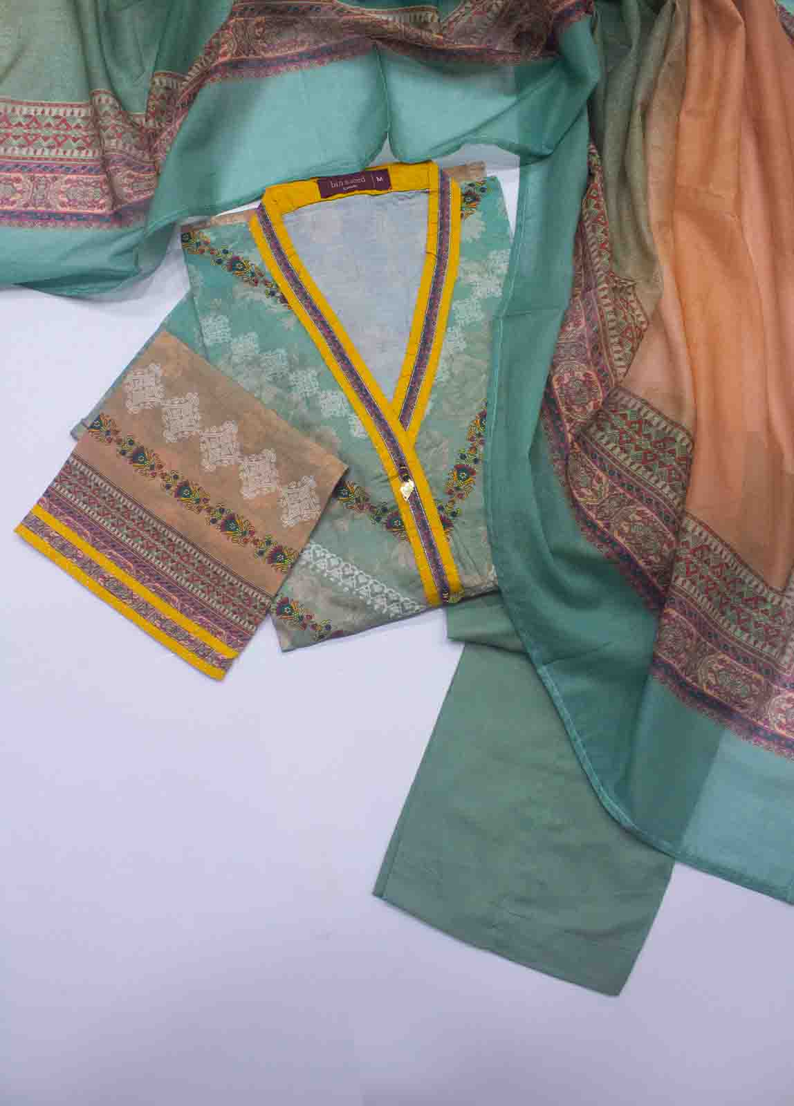 Bin Saeed Fabric - F-0122- 3 Piece Printed Stitched Suit