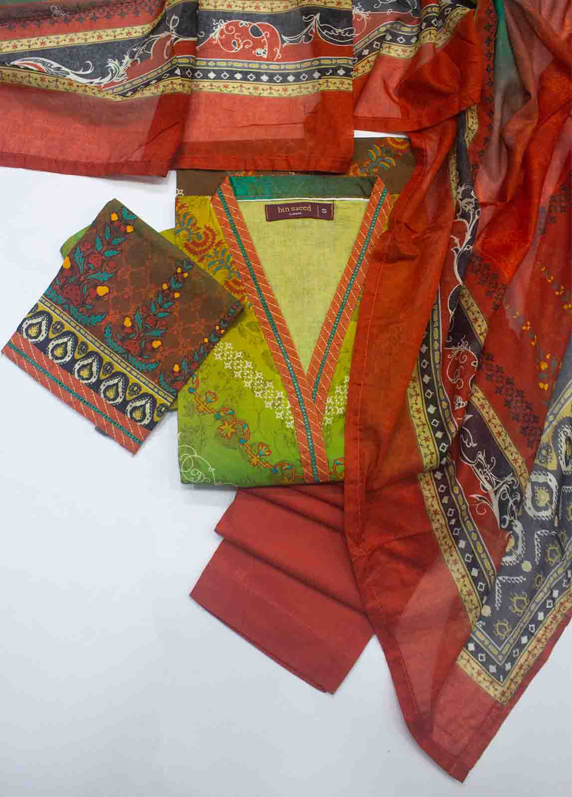 Bin Saeed Fabric - F-0130- 3 Piece Printed Stitched Suit