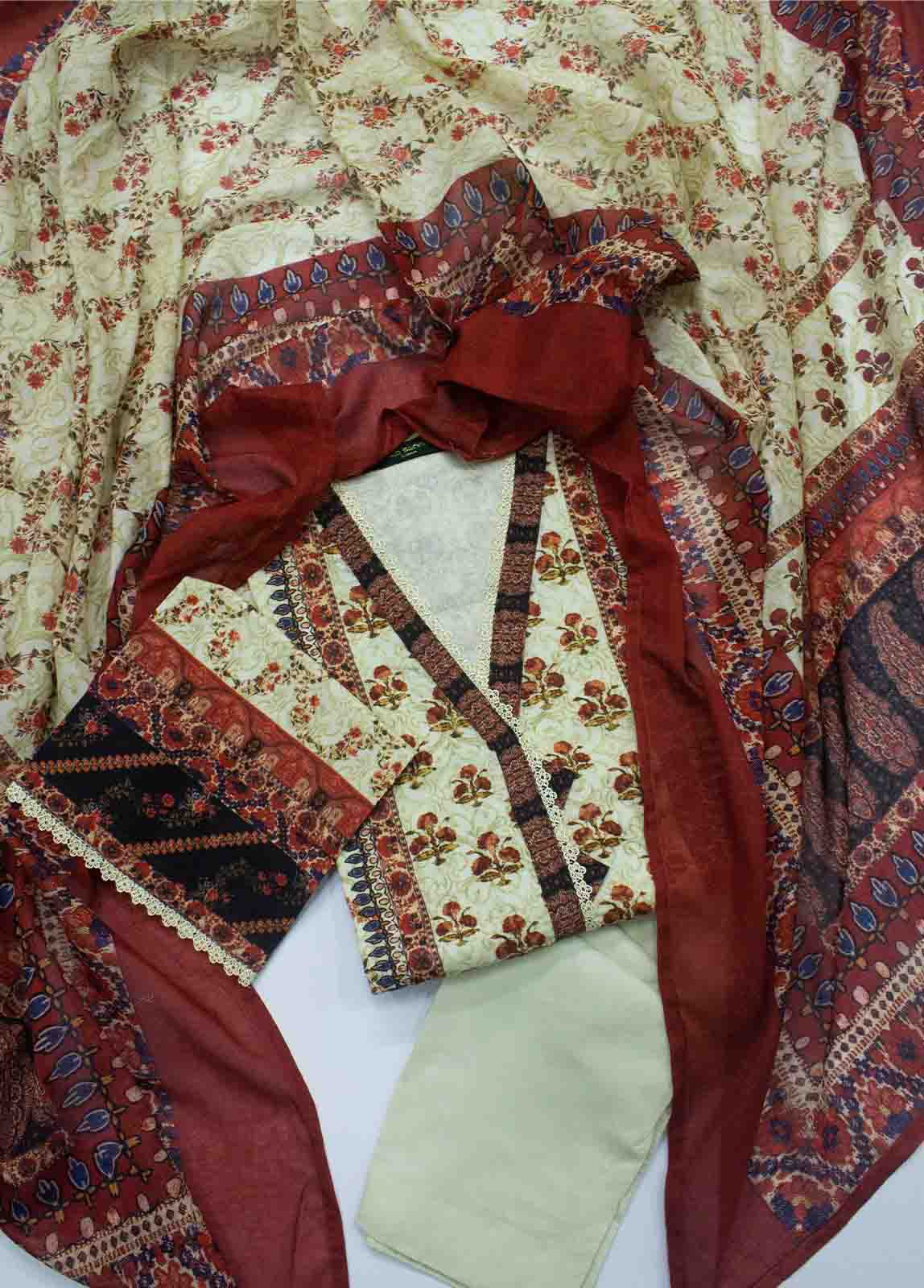 Bin Saeed Fabric - F-0407 - 3 Piece Printed Stitched Suit