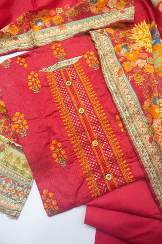 Bin Saeed Fabric - FLE-079- 3 Piece Embroidered Stitched Suit