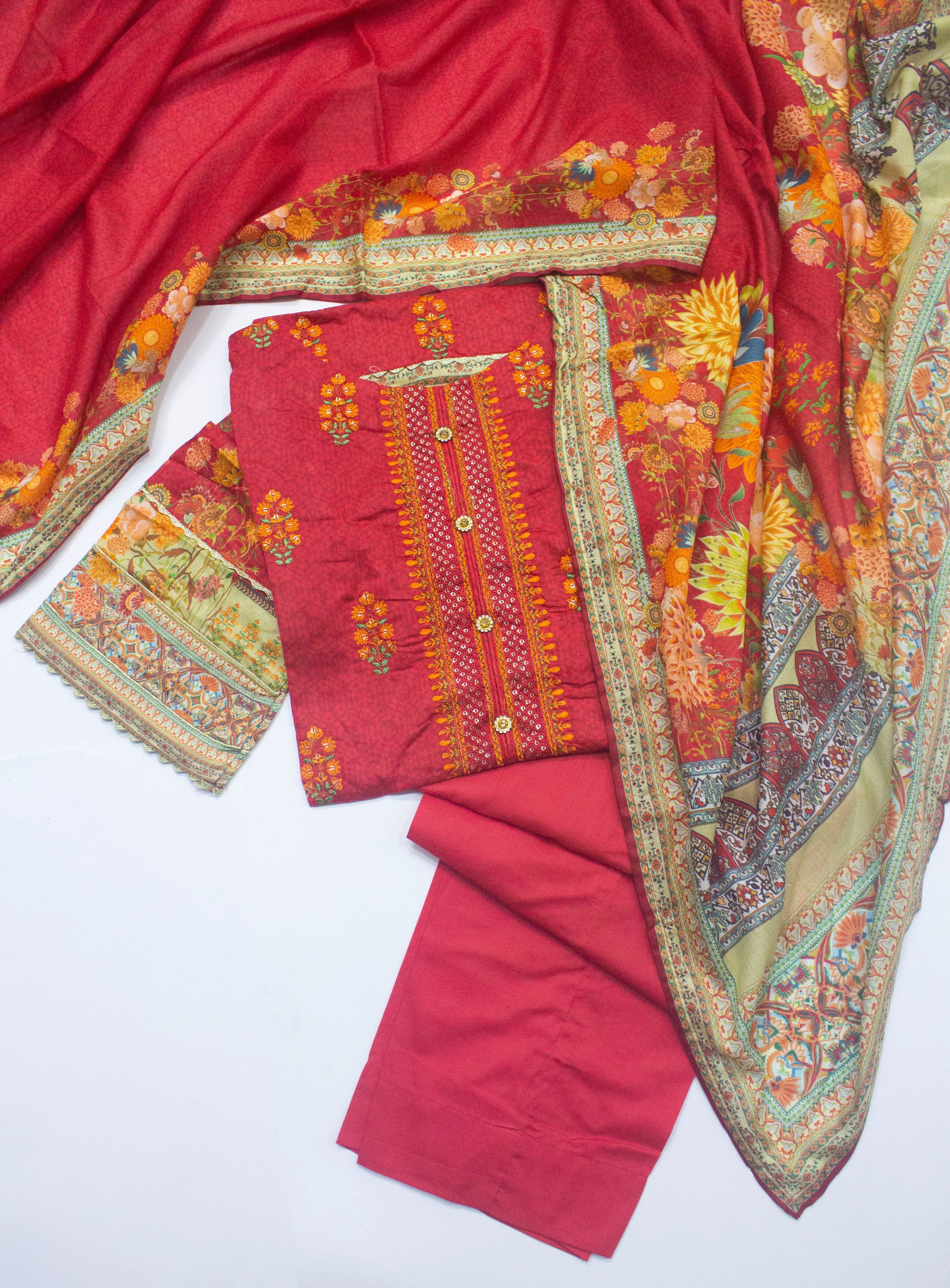 Bin Saeed Fabric - FLE-079- 3 Piece Embroidered Stitched Suit