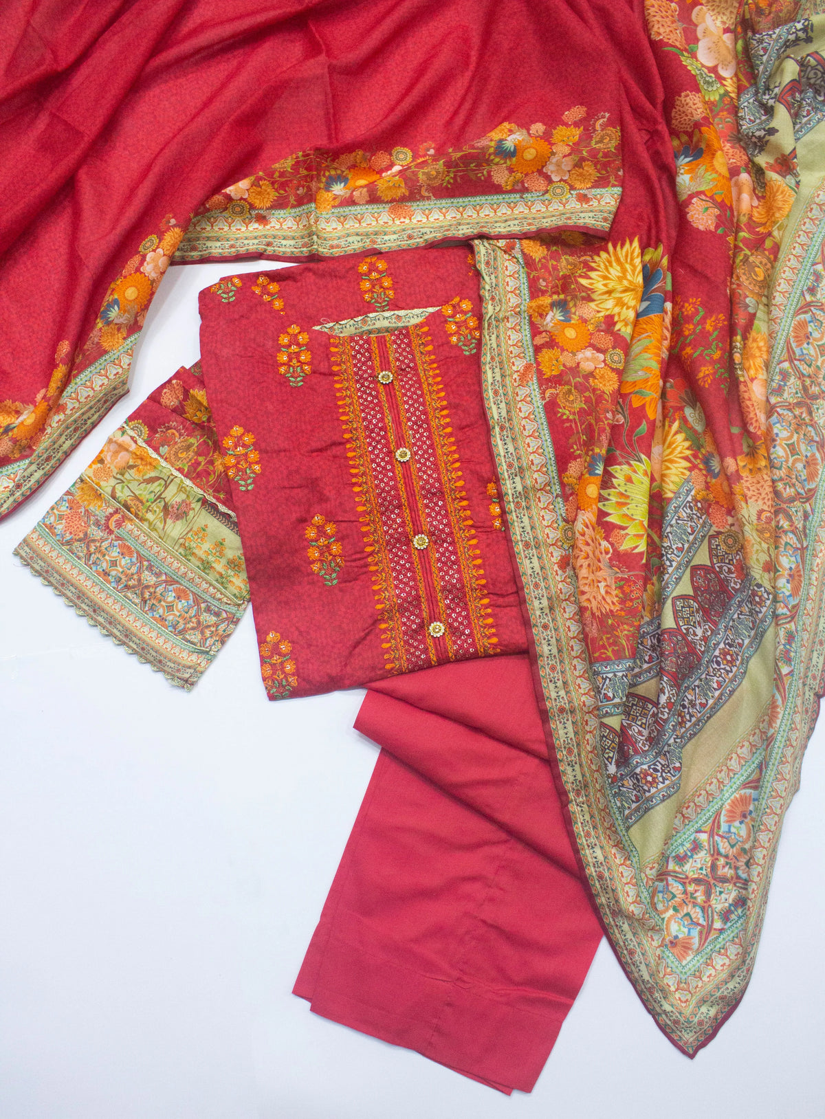Bin Saeed Fabric - FLE-079- 3 Piece Embroidered Stitched Suit