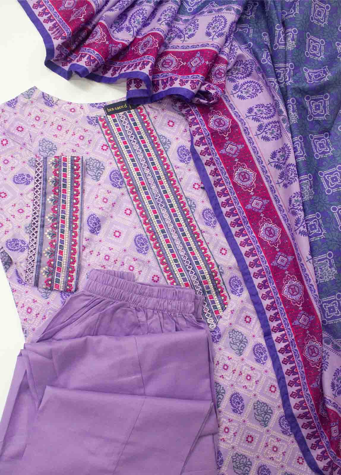 Bin Saeed Fabric - FR-0603- 3 Piece Embroidered Frock Style