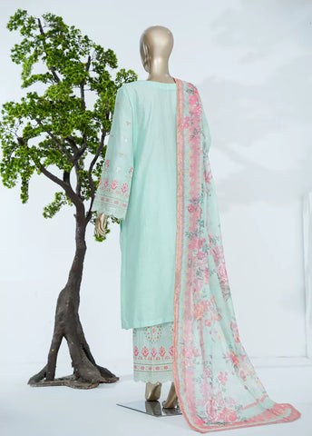3 Piece Seafoam Green Color Embroidered Jacquard Lawn Shirt with Embroidered Trouser & Dupatta