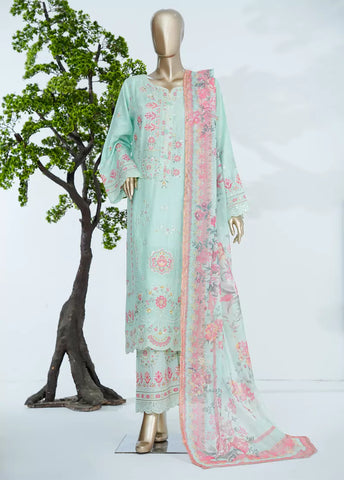 3 Piece Seafoam Green Color Embroidered Jacquard Lawn Shirt with Embroidered Trouser & Dupatta