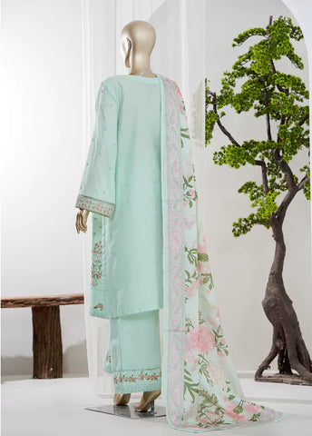 3 Piece Mint Green Color Embroidered Jacquard Lawn Shirt with Embroidered Trouser & Dupatta