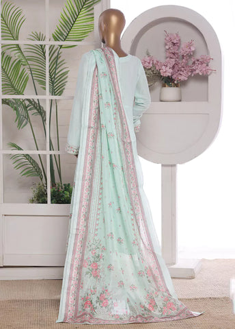 3 Piece Embroidred Stitched Pastel Blue Color Lawn Frock with Trouser & Dupatta