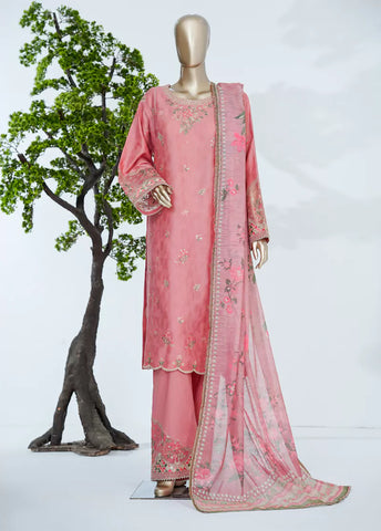 3 Piece Punch Pink Color Embroidered Jacquard Lawn Shirt with Embroidered Trouser & Dupatta
