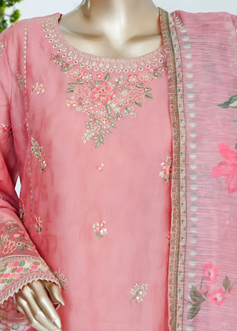 3 Piece Punch Pink Color Embroidered Jacquard Lawn Shirt with Embroidered Trouser & Dupatta