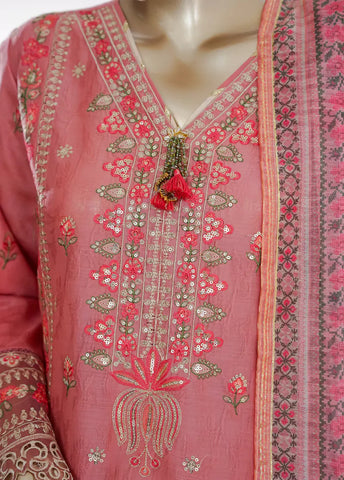 3 Piece Candy Pink Color Embroidered Jacquard Lawn Shirt with Embroidered Trouser & Dupatta