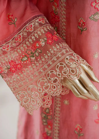 3 Piece Candy Pink Color Embroidered Jacquard Lawn Shirt with Embroidered Trouser & Dupatta