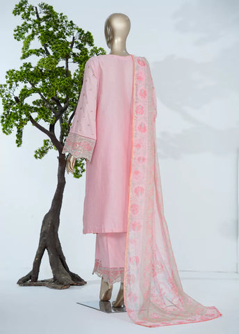 3 Piece Powder Pink Color Embroidered Jacquard Lawn Shirt with Embroidered Trouser & Dupatta