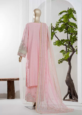 3 Piece Pastel Pink Color Embroidered Jacquard Lawn Shirt with Embroidered Trouser & Dupatta