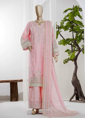 3 Piece Pastel Pink Color Embroidered Jacquard Lawn Shirt with Embroidered Trouser & Dupatta