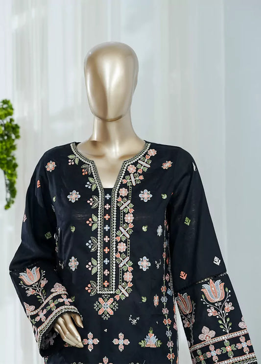 3 Piece Black Color Embroidered Jacquard Lawn Shirt with Embroidered Trouser & Dupatta