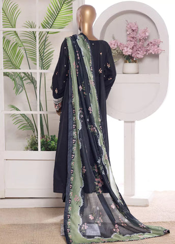3 Piece Embroidred Stitched Navy Blue Color Lawn Frock with Trouser & Dupatta