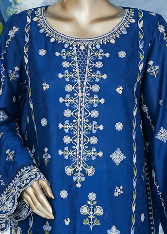 3 Piece Royal Blue Color Embroidered Jacquard Lawn Shirt with Embroidered Trouser & Dupatta