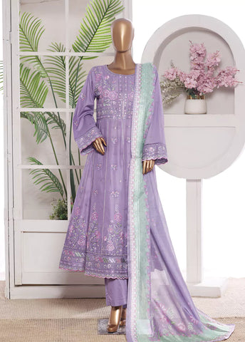 3 Piece Embroidred Stitched Lilac Color Lawn Frock with Trouser & Dupatta