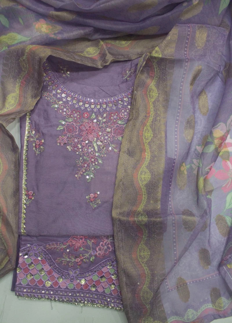 3 Piece Lilac Color Embroidered Jacquard Lawn Shirt with Trouser & Dupatta