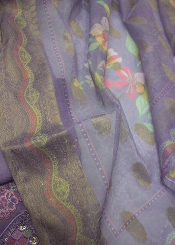 3 Piece Lilac Color Embroidered Jacquard Lawn Shirt with Trouser & Dupatta