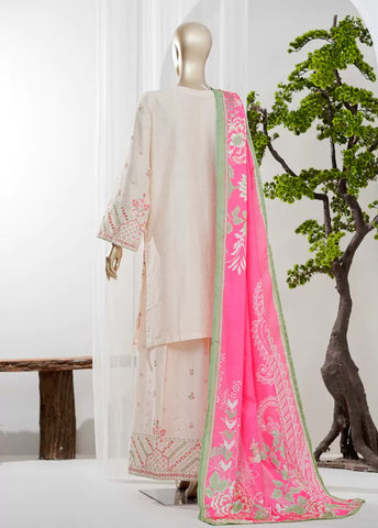 3 Piece Off White Color Embroidered Jacquard Lawn Shirt with Embroidered Trouser & Dupatta