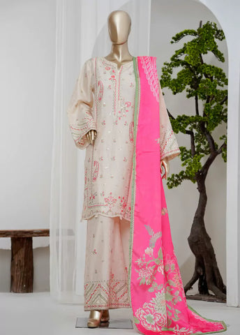 3 Piece Off White Color Embroidered Jacquard Lawn Shirt with Embroidered Trouser & Dupatta
