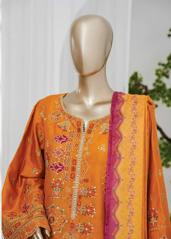 3 Piece Orange Color Embroidered Jacquard Lawn Shirt with Embroidered Trouser & Dupatta