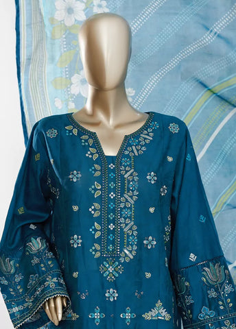3 Piece Blue Color Embroidered Jacquard Lawn Shirt with Embroidered Trouser & Dupatta