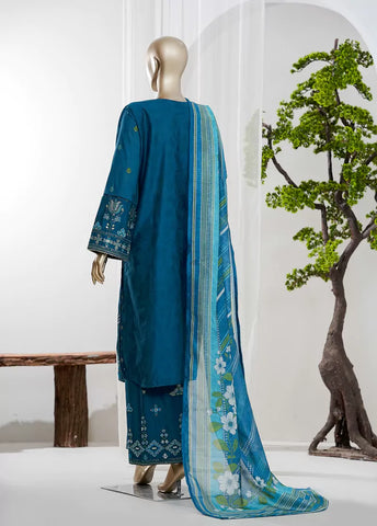 3 Piece Blue Color Embroidered Jacquard Lawn Shirt with Embroidered Trouser & Dupatta