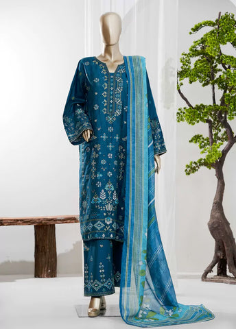 3 Piece Blue Color Embroidered Jacquard Lawn Shirt with Embroidered Trouser & Dupatta