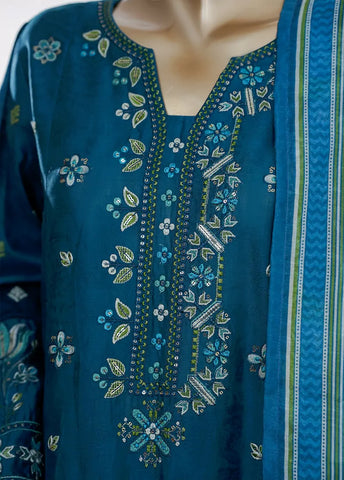 3 Piece Blue Color Embroidered Jacquard Lawn Shirt with Embroidered Trouser & Dupatta
