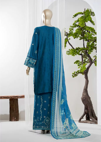 3 Piece Blue Color Embroidered Jacquard Lawn Shirt with Embroidered Trouser & Dupatta