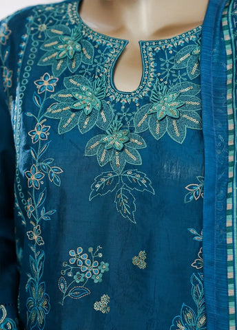 3 Piece Blue Color Embroidered Jacquard Lawn Shirt with Embroidered Trouser & Dupatta