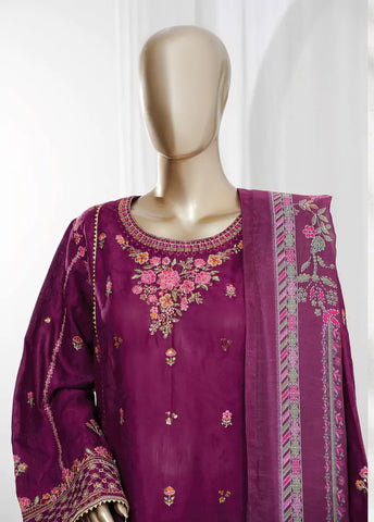 3 Piece Margenta Color Embroidered Jacquard Lawn Shirt with Embroidered Trouser & Dupatta
