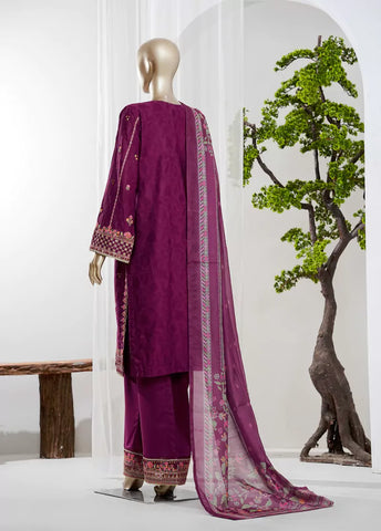 3 Piece Margenta Color Embroidered Jacquard Lawn Shirt with Embroidered Trouser & Dupatta