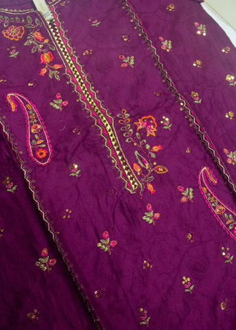 3 Piece Plum Color Embroidered Jacquard Lawn Shirt with Trouser & Dupatta