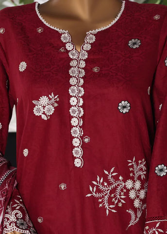 3 Piece Embroidred Stitched Red Color Lawn Shirt with Embroidered Trouser & Dupatta