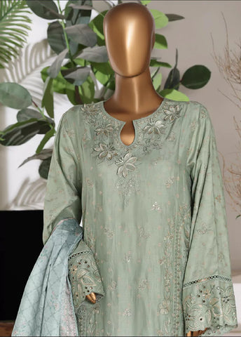 3 Piece Embroidred Stitched Mint Green Color Lawn Shirt with Embroidered Trouser & Dupata