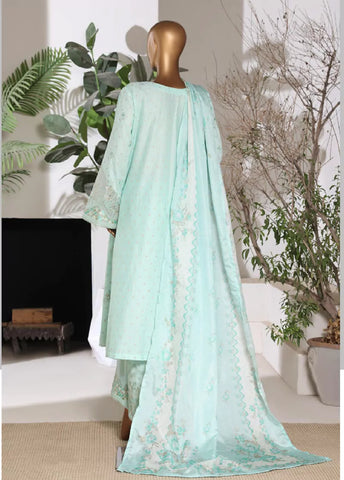3 Piece Embroidred Stitched Mint Green Color Lawn Shirt with Embroidered Trouser & Dupata