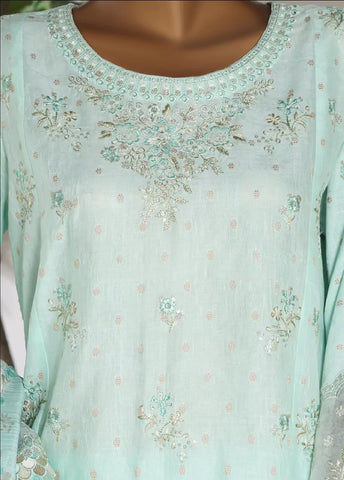 3 Piece Embroidred Stitched Mint Green Color Lawn Shirt with Embroidered Trouser & Dupata