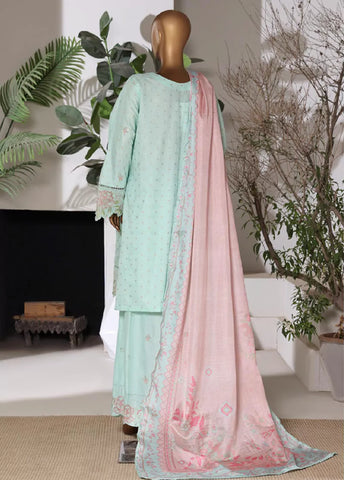 3 Piece Embroidred Stitched Mint Green Color Lawn Shirt with Embroidered Trouser & Dupatta