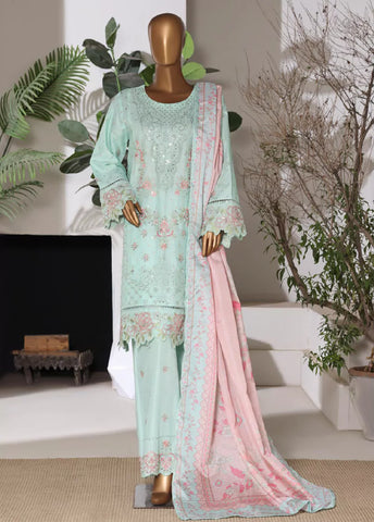 3 Piece Embroidred Stitched Mint Green Color Lawn Shirt with Embroidered Trouser & Dupatta