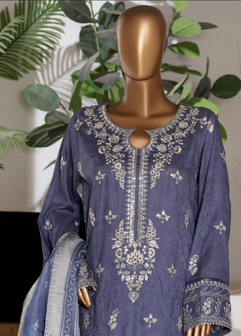 3 Piece Embroidred Stitched Purple Color Lawn Shirt with Embroidered Trouser & Dupata