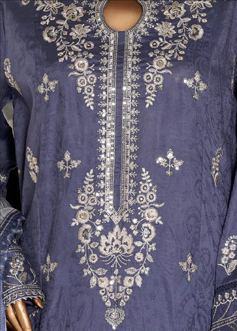 3 Piece Embroidred Stitched Purple Color Lawn Shirt with Embroidered Trouser & Dupata