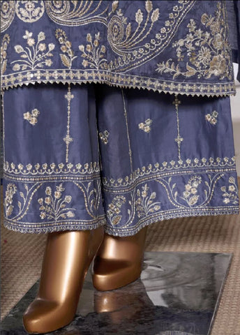 3 Piece Embroidred Stitched Purple Color Lawn Shirt with Embroidered Trouser & Dupata