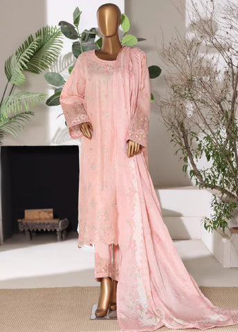 3 Piece Embroidred Stitched Powder Pink Color Lawn Shirt with Embroidered Trouser & Dupata
