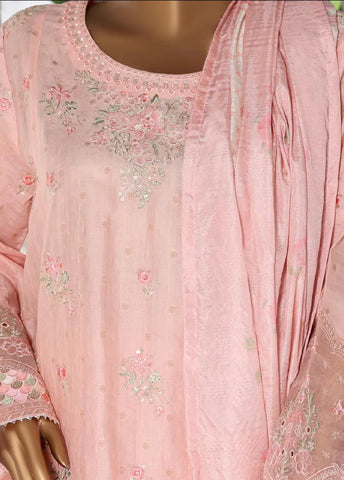 3 Piece Embroidred Stitched Powder Pink Color Lawn Shirt with Embroidered Trouser & Dupata