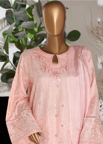 3 Piece Embroidred Stitched Pastel Pink Color Lawn Shirt with Embroidered Trouser & Dupatta